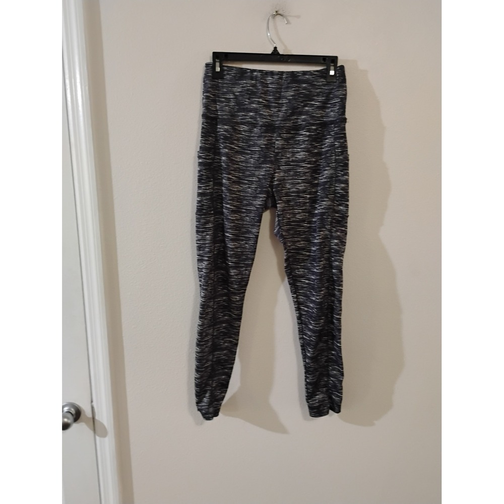 Shosho Womens High Waisted Space Dye Leggings Black White Pockets Size L
